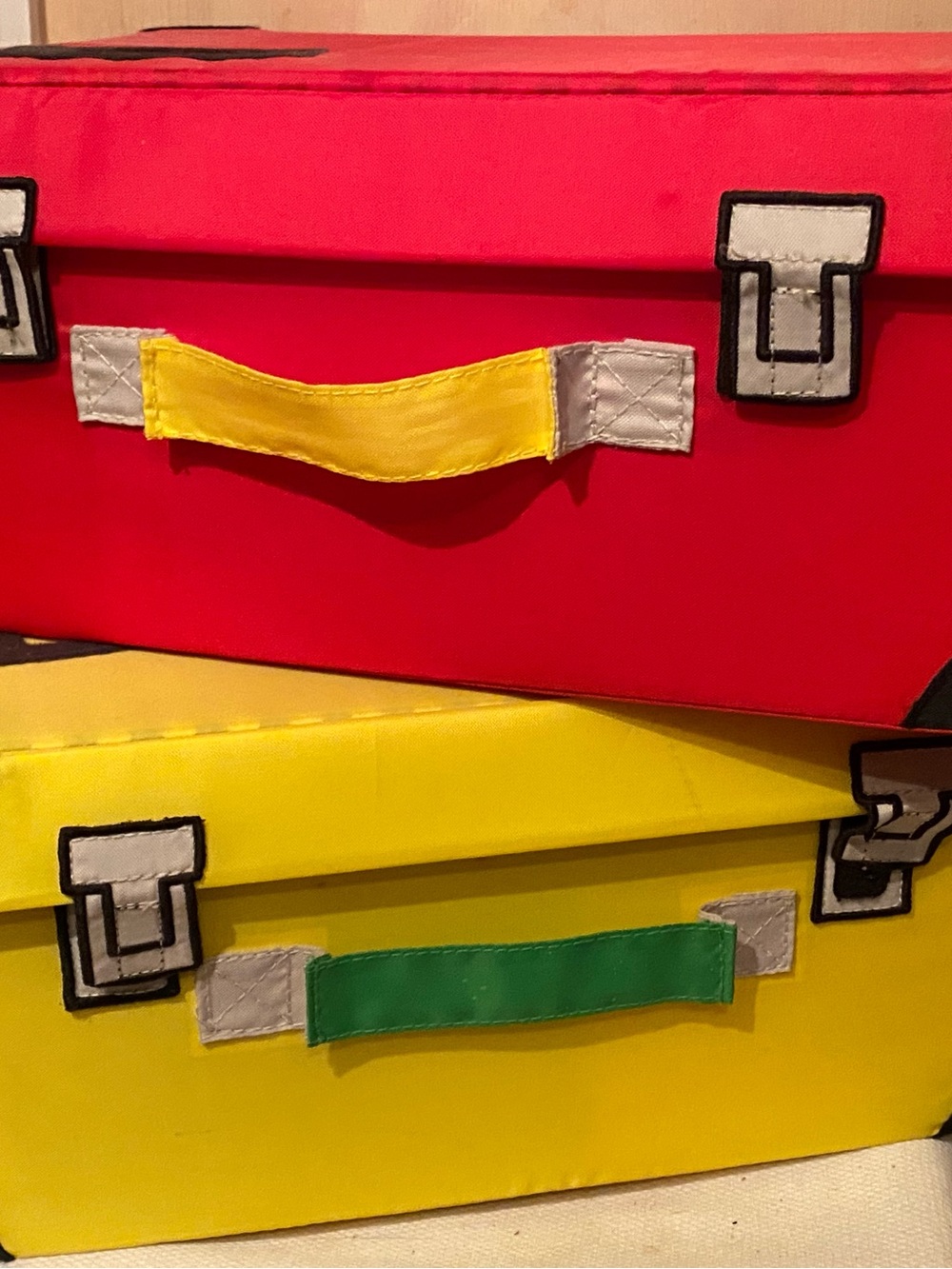 Kids Minecraft DesignFabric Storage Boxes in Red and Yellow with Colorful Handle